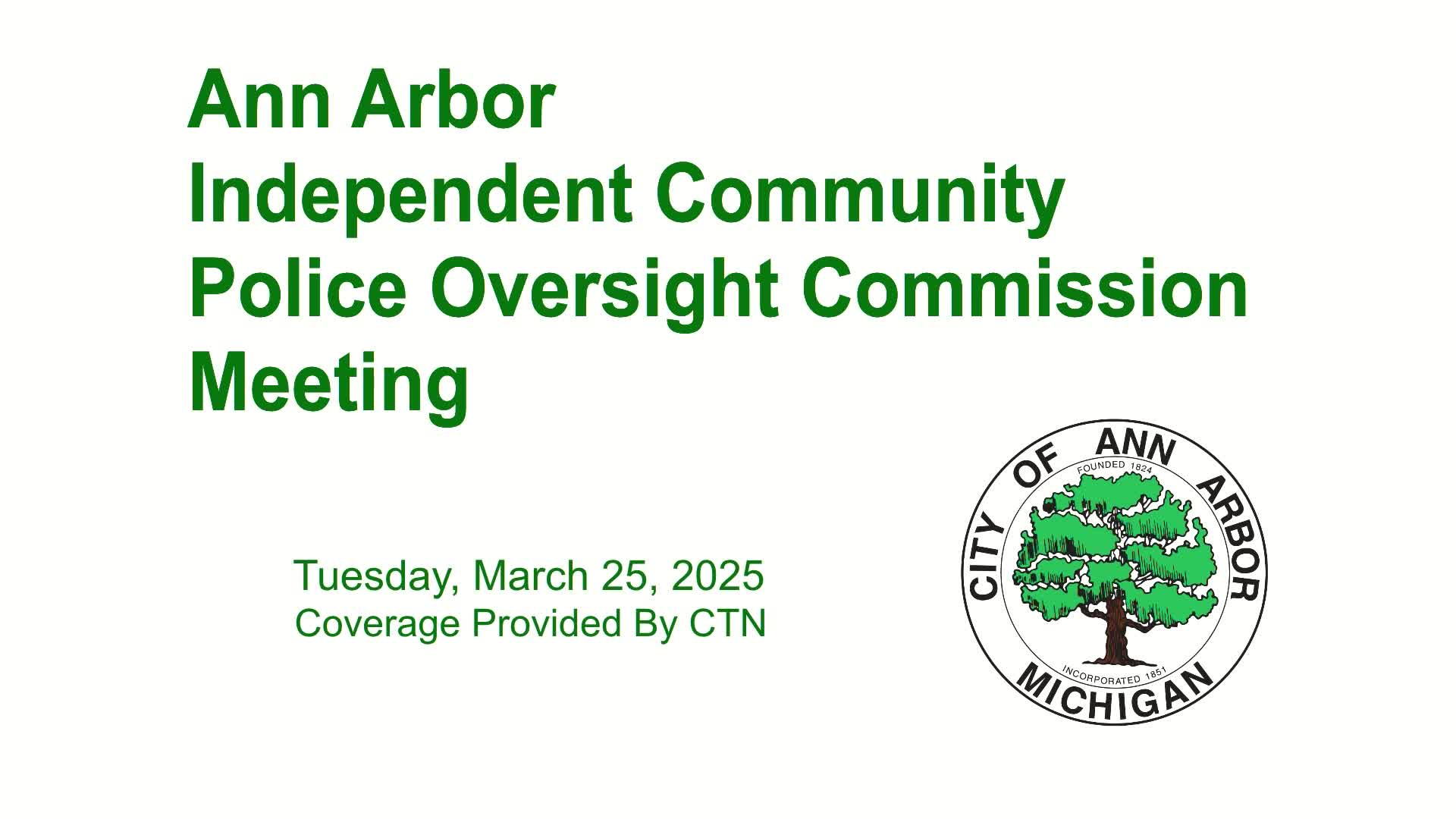 Thumbnail image for Independent Community Police Oversight Commission Meeting 3/25/25